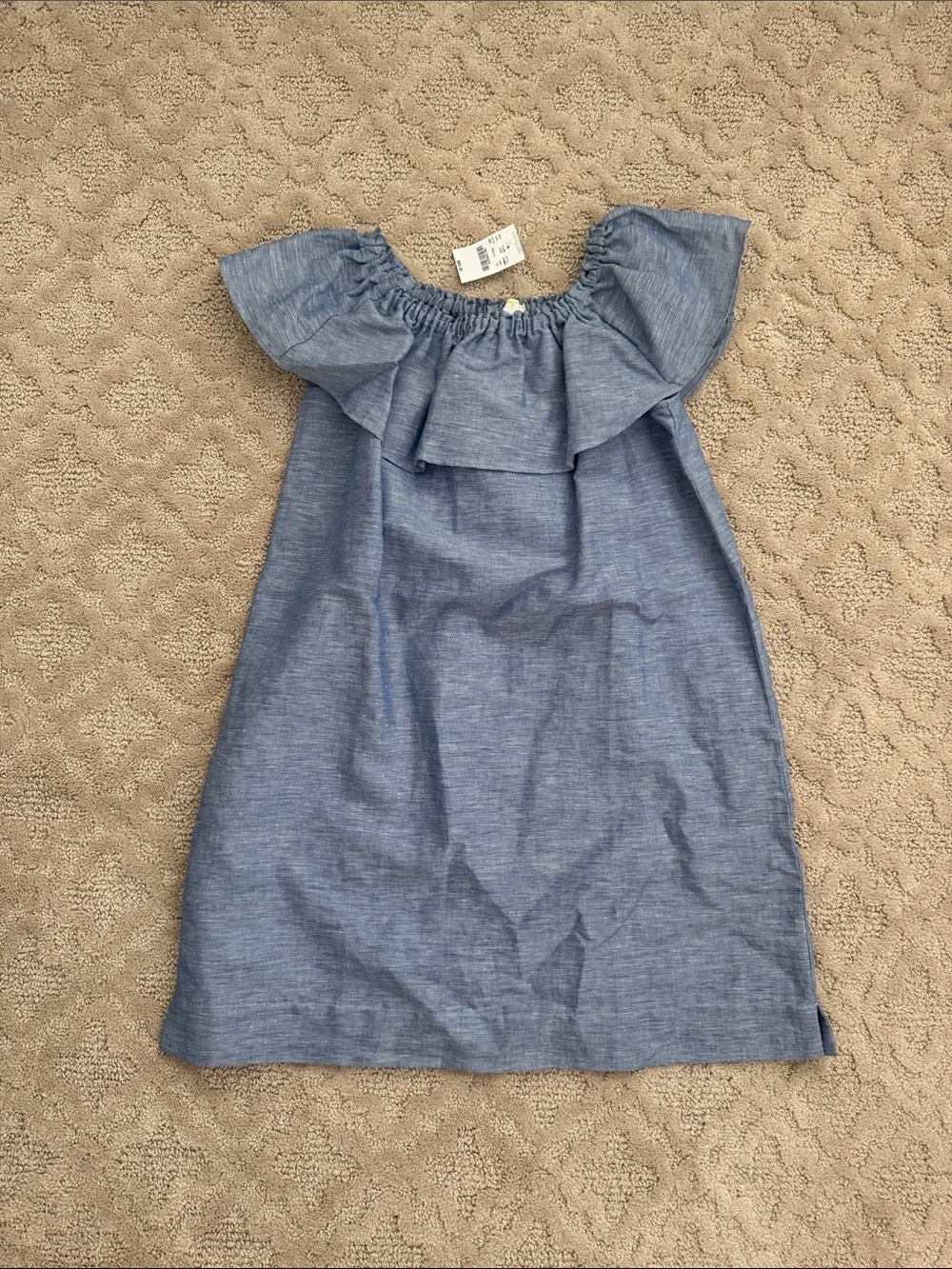 J. Crew Girls' Chambray Off-Shoulder Ruffle Dress - Blue